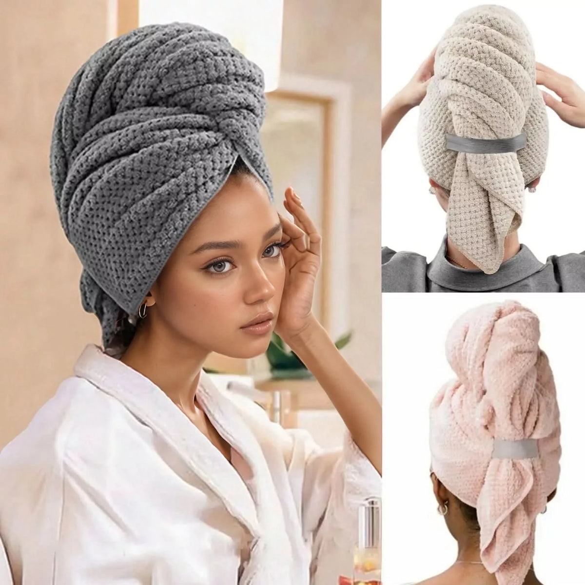 Hair Towel Wrap Velvet Microfiber Quick-Drying Frizz-Reducing