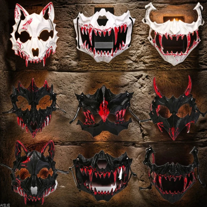 Half-Face Horror Mask Sculpted Fangs Adjustable Elastic Strap