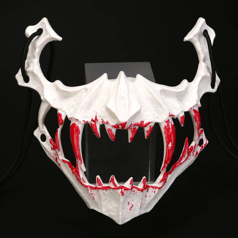 Half-Face Horror Mask Sculpted Fangs Adjustable Elastic Strap