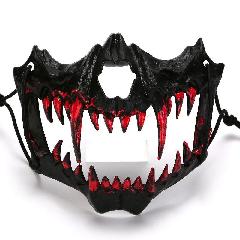 Half-Face Horror Mask Sculpted Fangs Adjustable Elastic Strap