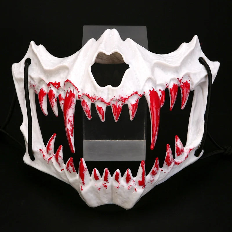 Half-Face Horror Mask Sculpted Fangs Adjustable Elastic Strap