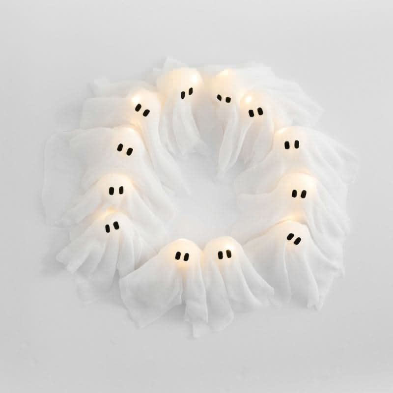 Halloween Wreath 12 LED Ghosts Battery Operated