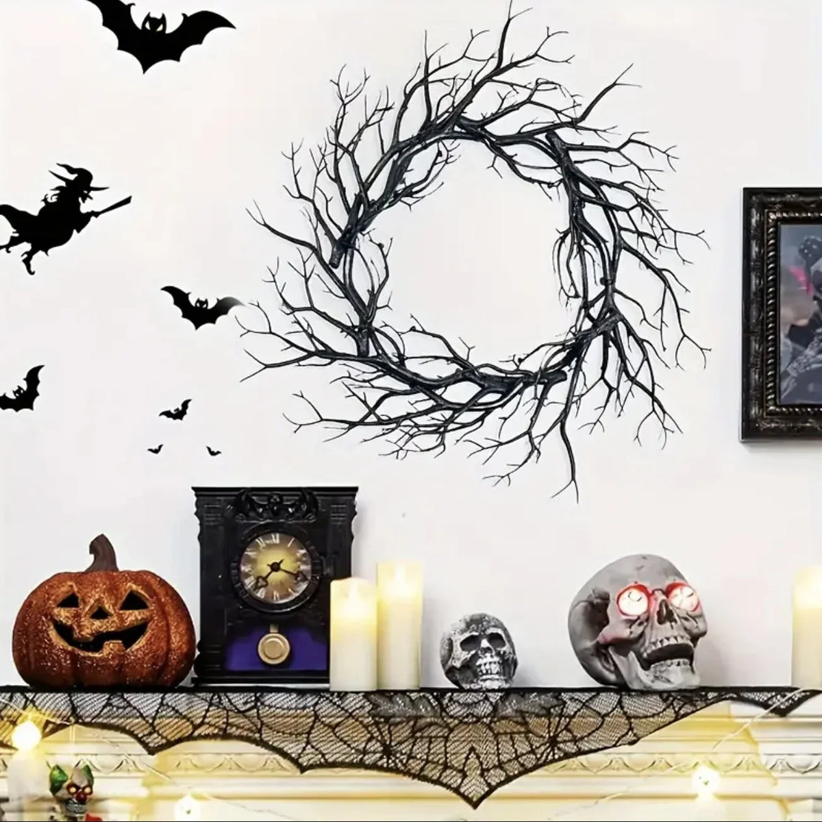 Halloween Wreath Artificial Branch Lightweight Rustic Decor