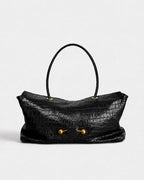 Handbag Crocodile-Embossed Leather Gold-Tone Hardware