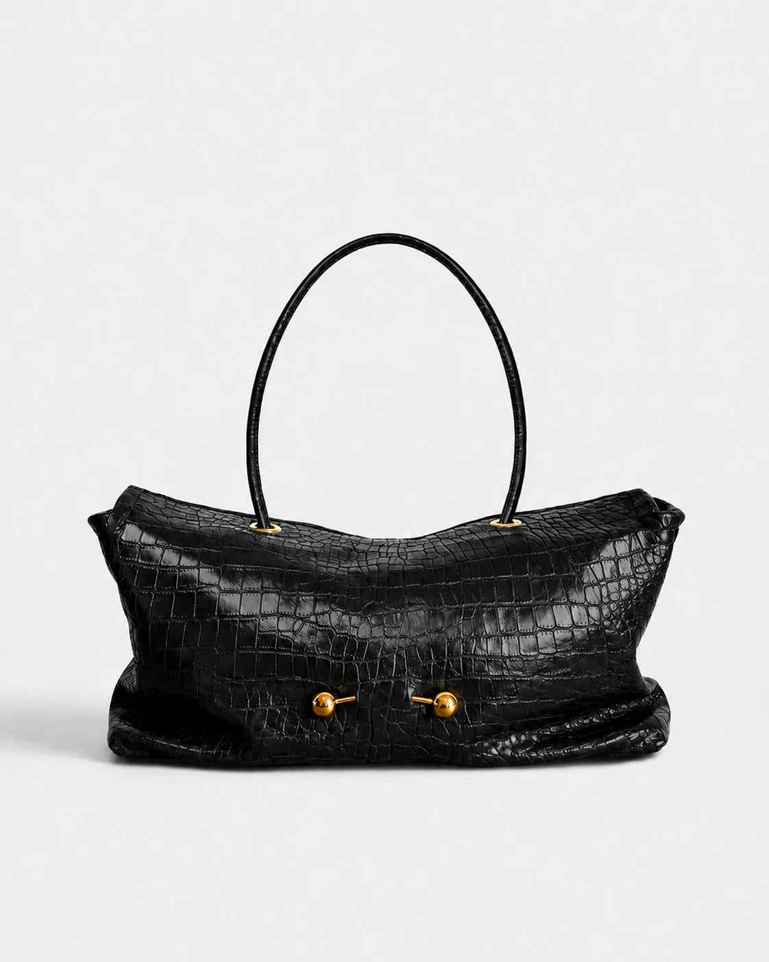 Handbag Crocodile-Embossed Leather Gold-Tone Hardware