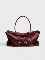 Handbag Crocodile-Embossed Leather Gold-Tone Hardware