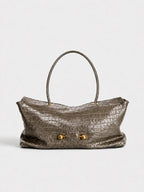 Handbag Crocodile-Embossed Leather Gold-Tone Hardware