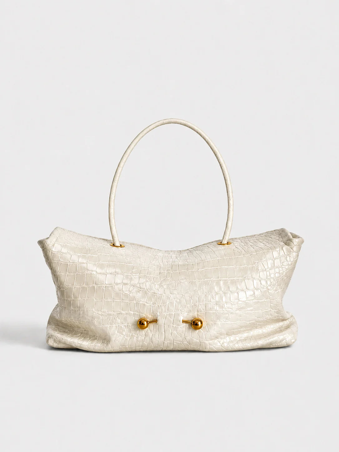 Handbag Crocodile-Embossed Leather Gold-Tone Hardware