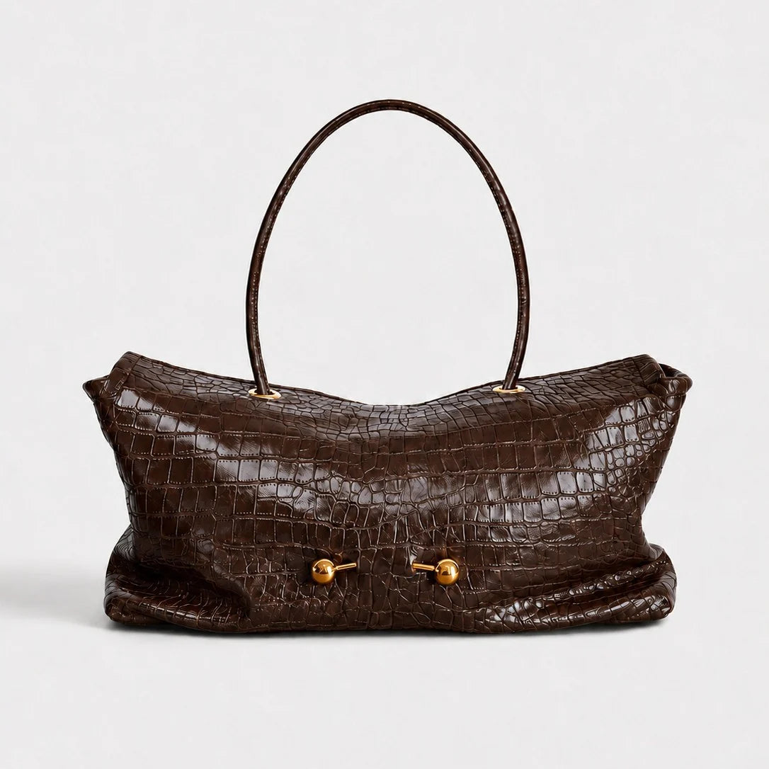 Handbag Crocodile-Embossed Leather Gold-Tone Hardware