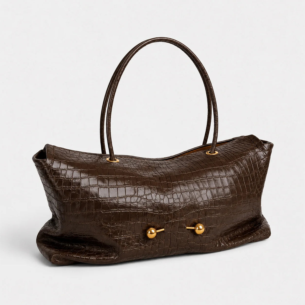 Handbag Crocodile-Embossed Leather Gold-Tone Hardware