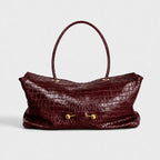 Handbag Crocodile-Embossed Leather Gold-Tone Hardware