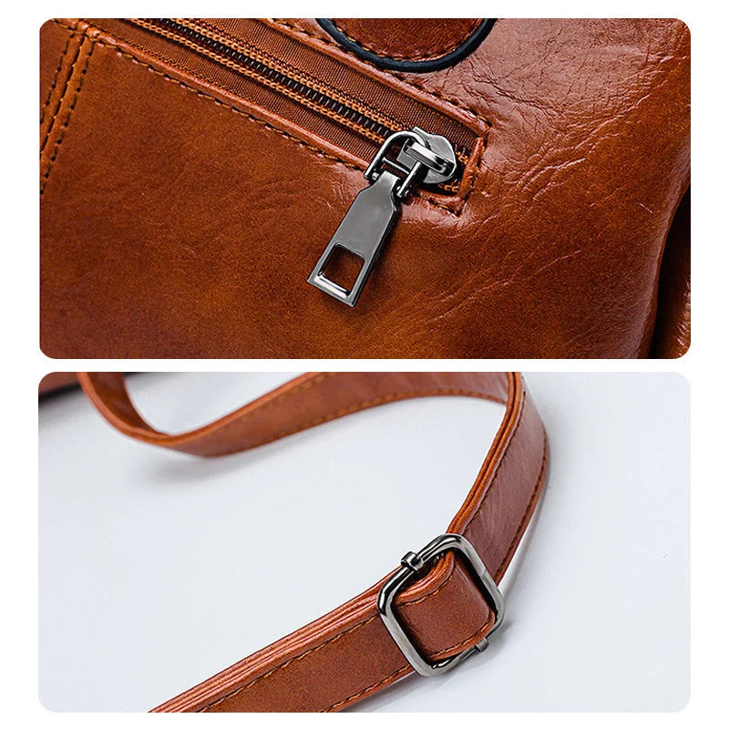 Handbag Large Soft Oiled Wax Leather Adjustable Strap