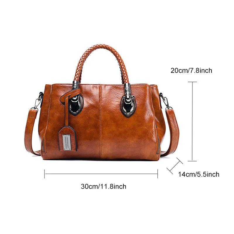 Handbag Large Soft Oiled Wax Leather Adjustable Strap
