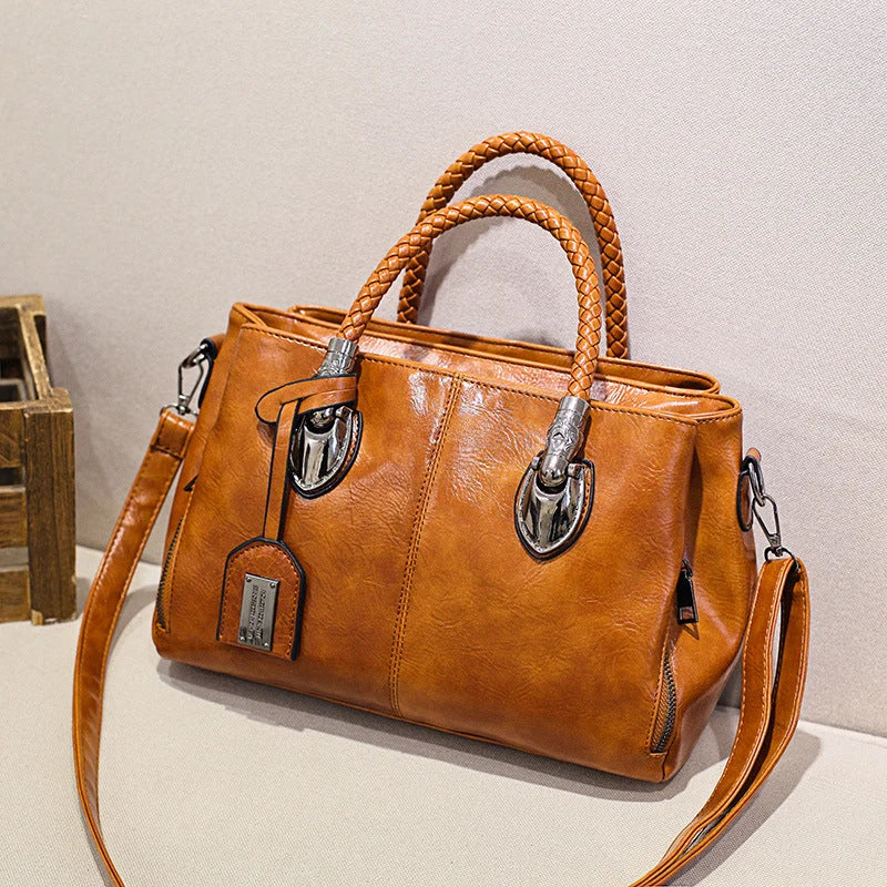 Handbag Large Soft Oiled Wax Leather Adjustable Strap