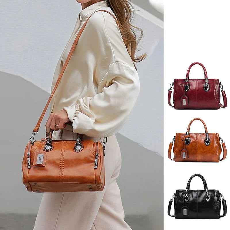 Handbag Large Soft Oiled Wax Leather Adjustable Strap