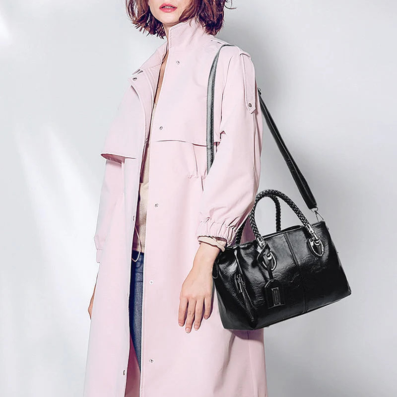 Handbag Large Soft Oiled Wax Leather Adjustable Strap