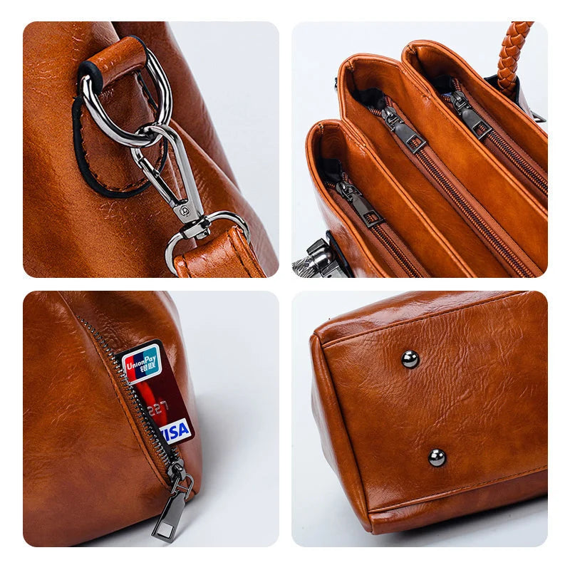 Handbag Large Soft Oiled Wax Leather Adjustable Strap