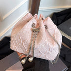 Handbag Satin Drawstring Closure Pearl Chain Details