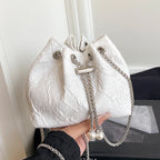 Handbag Satin Drawstring Closure Pearl Chain Details