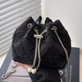 Handbag Satin Drawstring Closure Pearl Chain Details