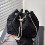 Handbag Satin Drawstring Closure Pearl Chain Details