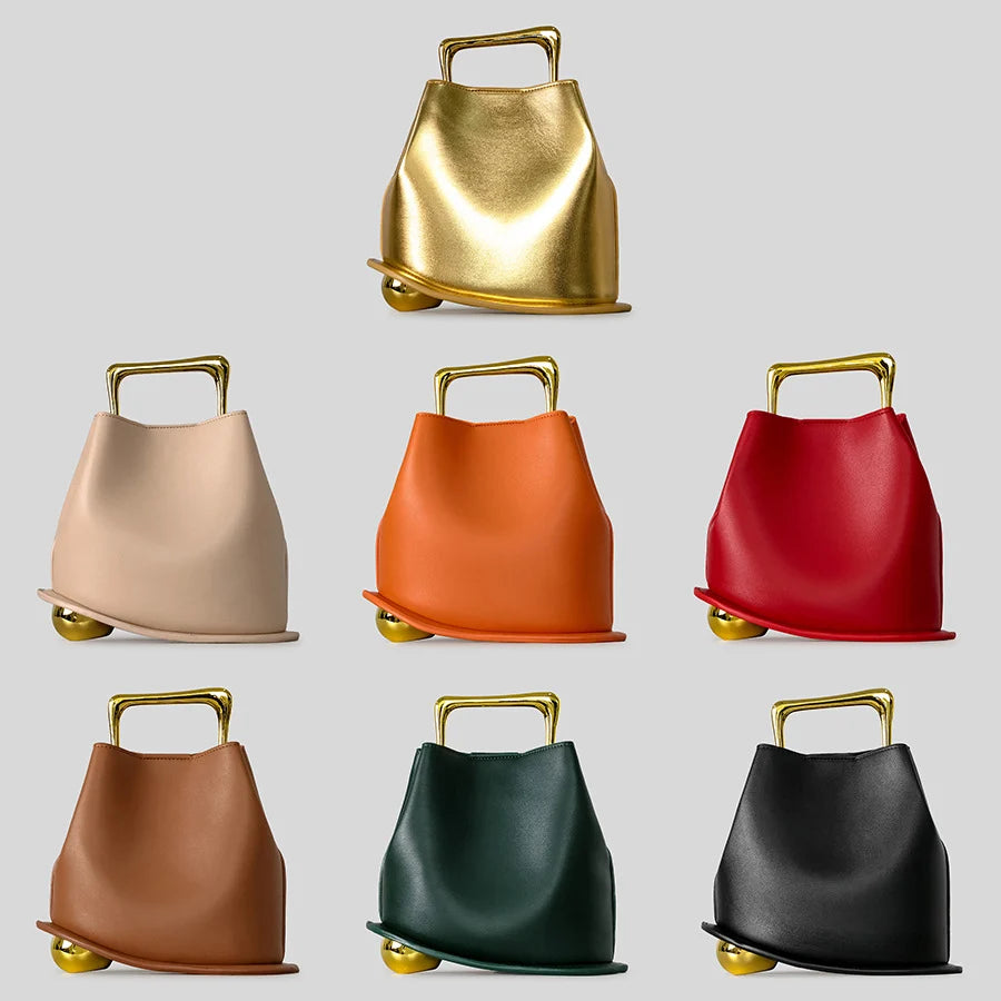 Handbag Sculptural Faux Leather Gold-Plated Handle