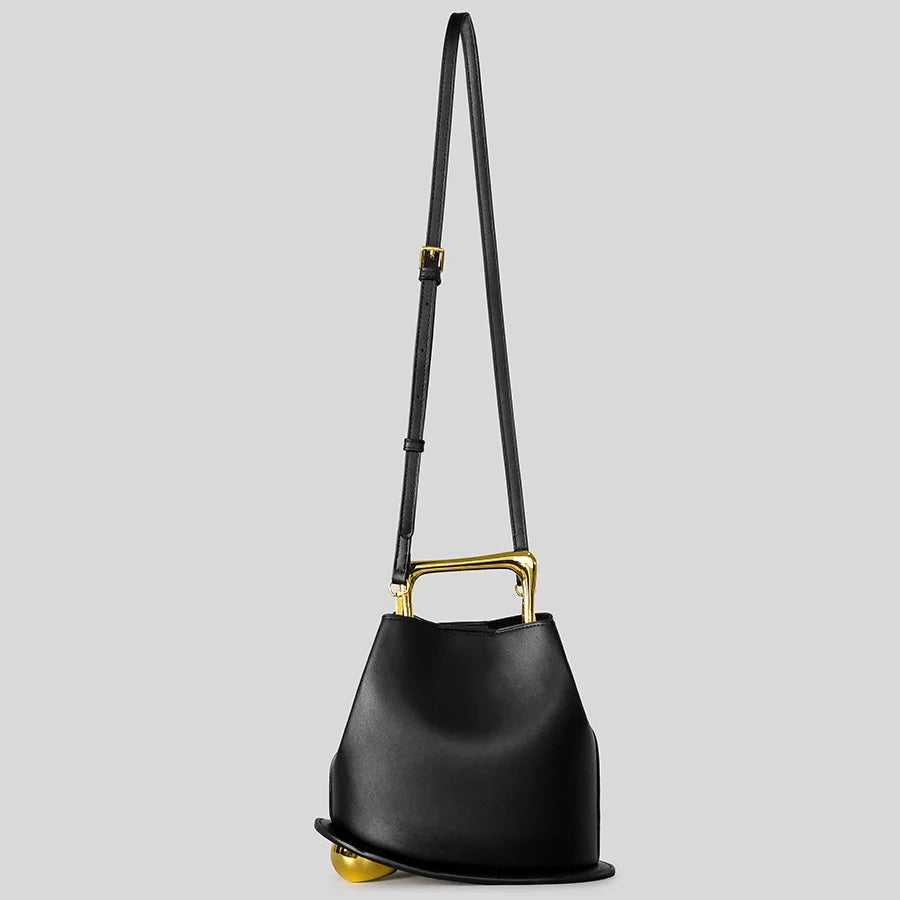 Handbag Sculptural Faux Leather Gold-Plated Handle