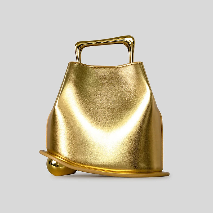 Handbag Sculptural Faux Leather Gold-Plated Handle