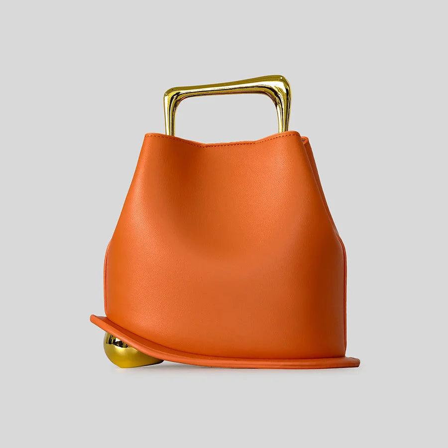 Handbag Sculptural Faux Leather Gold-Plated Handle