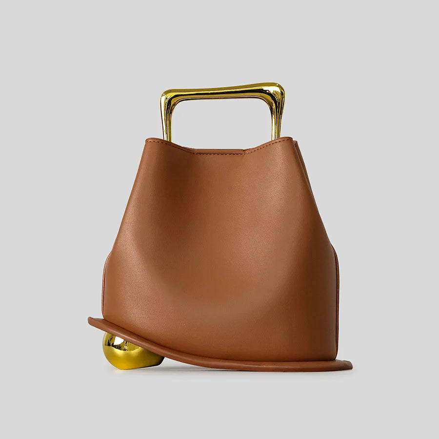 Handbag Sculptural Faux Leather Gold-Plated Handle