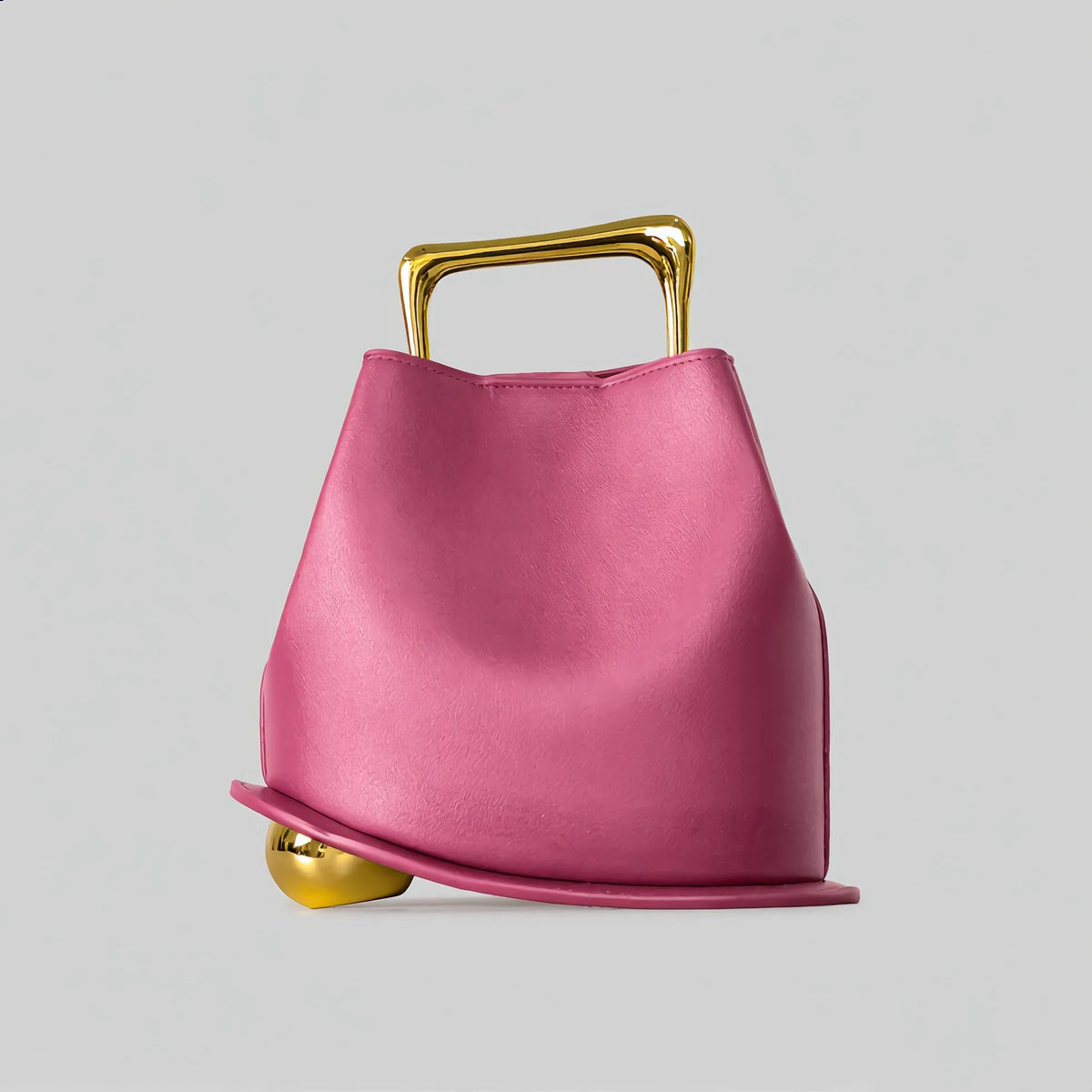 Handbag Sculptural Faux Leather Gold-Plated Handle