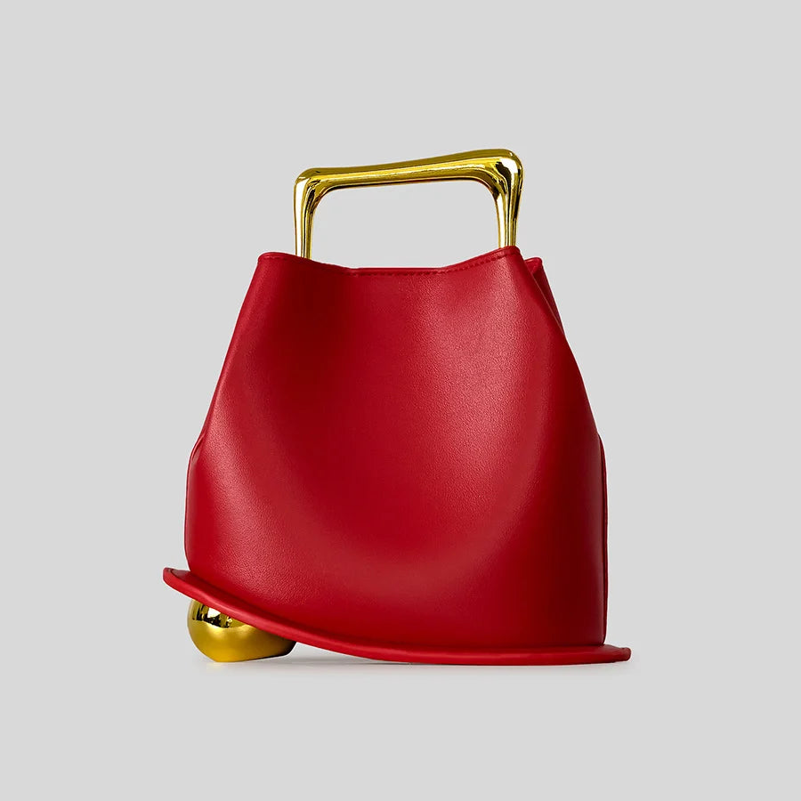 Handbag Sculptural Faux Leather Gold-Plated Handle