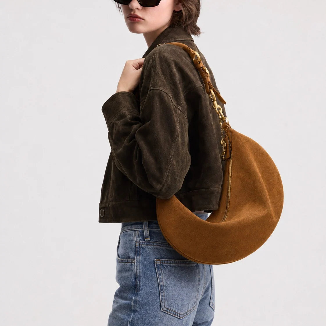 Handbag Soft Suede Adjustable Strap Zippered Interior Pocket