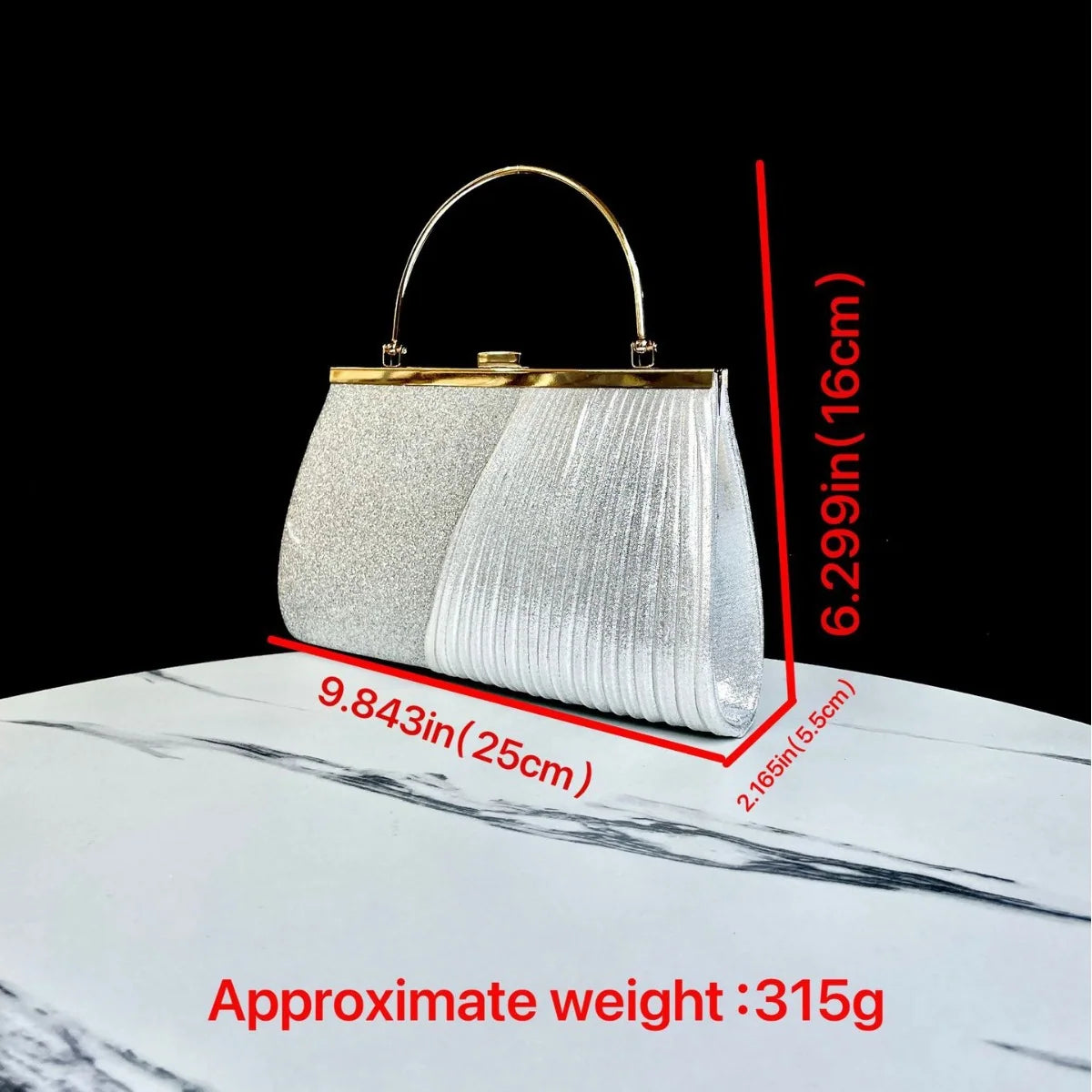 Handbag Sparkling Pleated Evening Style