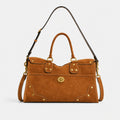 Handbag Suede Adjustable Shoulder Strap Brass Accents