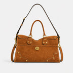 Handbag Suede Adjustable Shoulder Strap Brass Accents