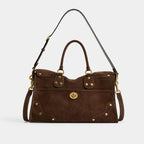 Handbag Suede Adjustable Shoulder Strap Brass Accents