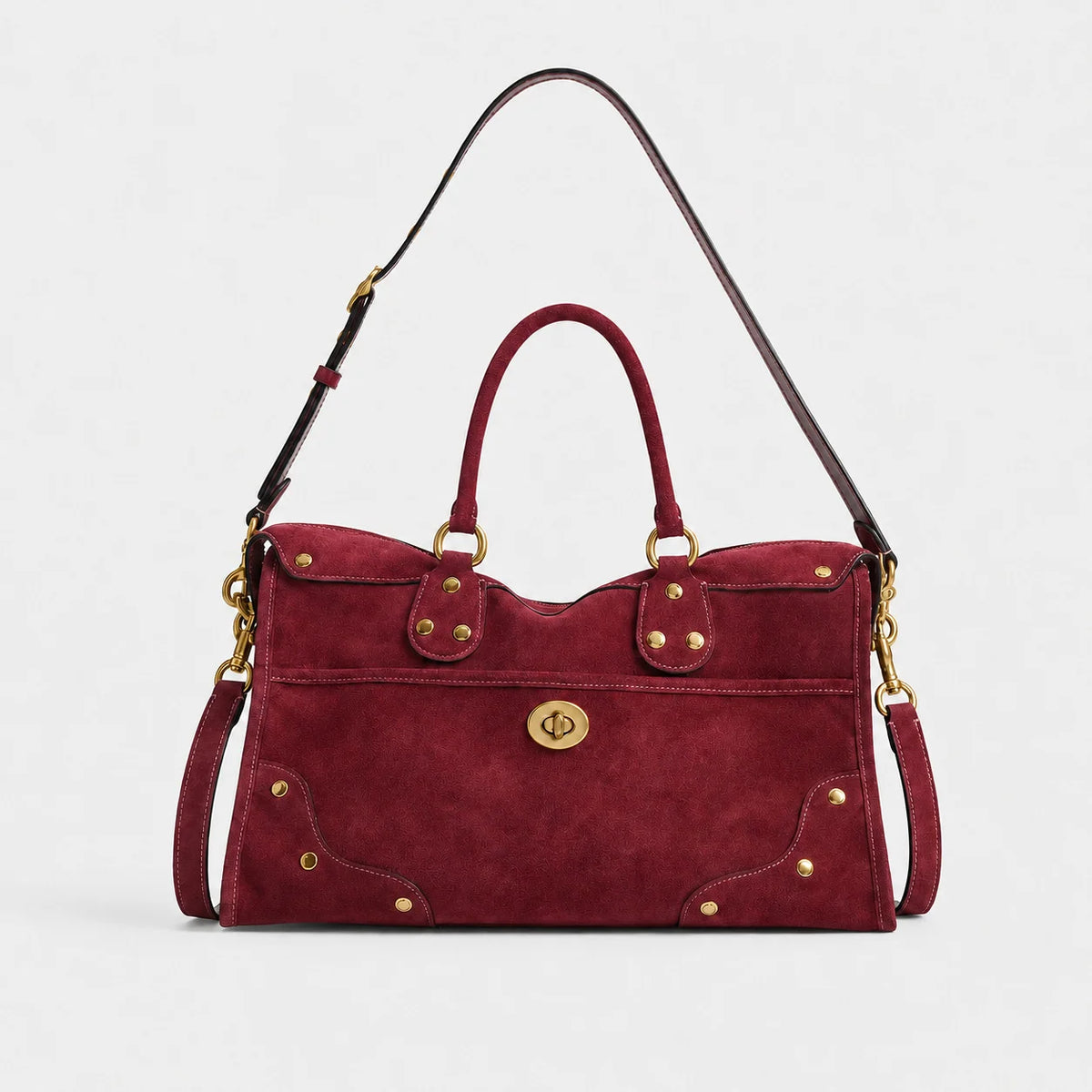Handbag Suede Adjustable Shoulder Strap Secure Clasp