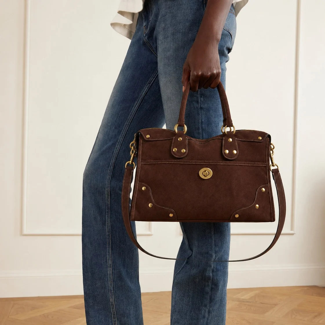 Handbag Suede Adjustable Shoulder Strap Secure Clasp
