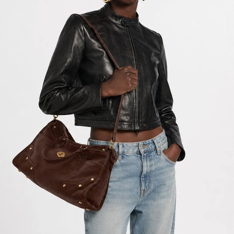 Handbag Suede Adjustable Shoulder Strap Secure Clasp
