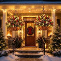 Hanging Basket Artificial Evergreen Warm White LED Lights Battery-Powered