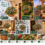 Hanging Christmas Basket Artificial Evergreen Battery-Powered LED Lights