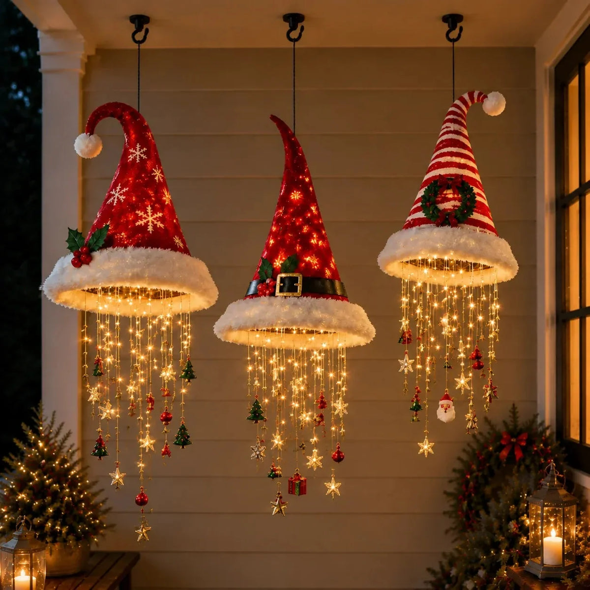 Hanging Christmas Hat Warm LED & Sparkling Pendants