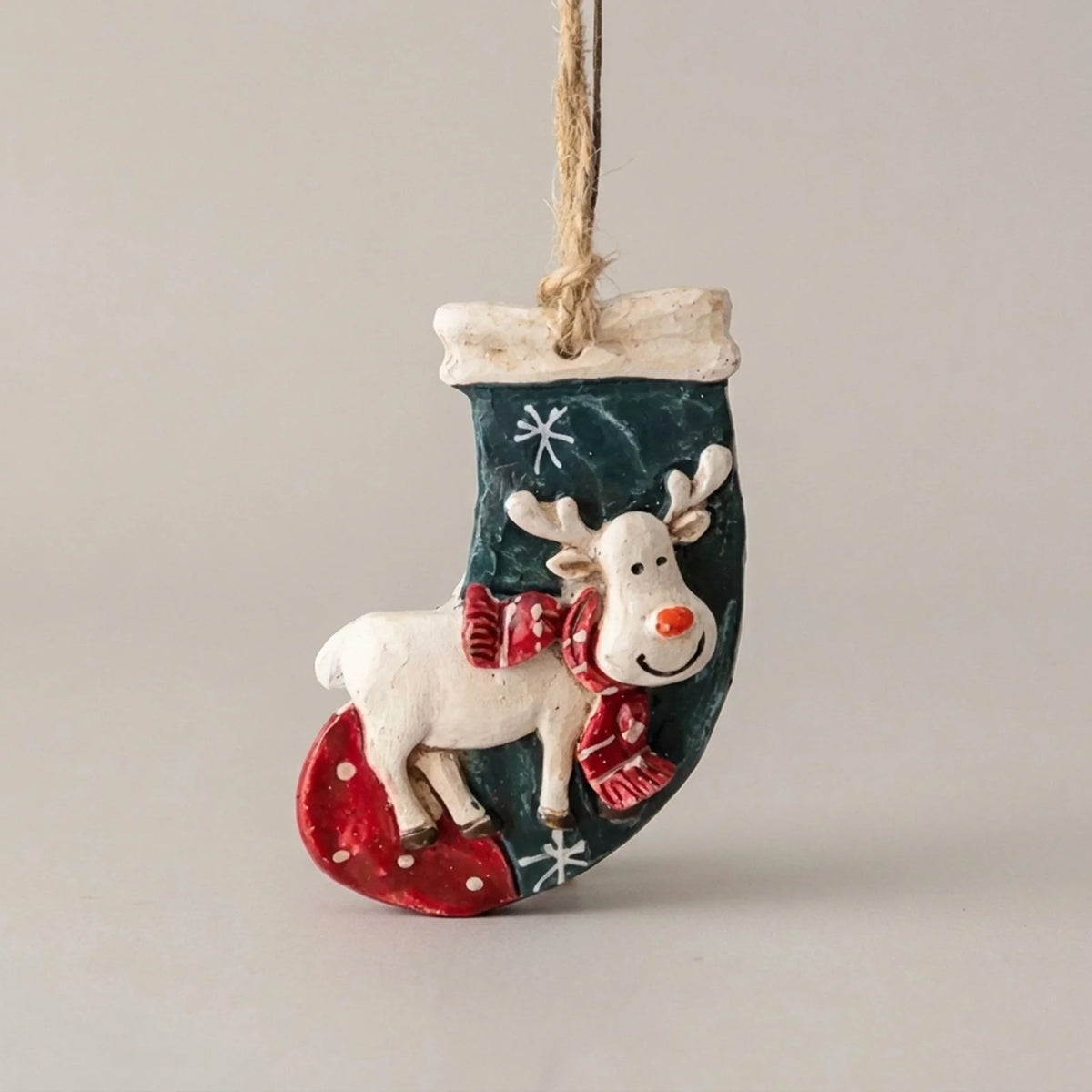 Hanging Christmas Stocking Moose & Tree Cozy Fabric