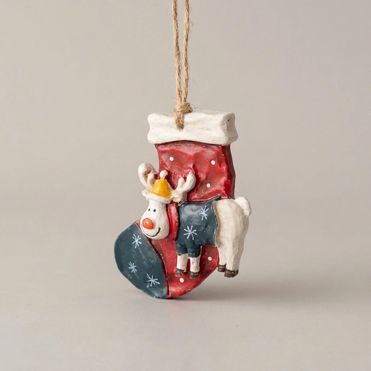 Hanging Christmas Stocking Moose & Tree Cozy Fabric
