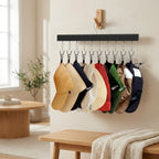 Hat Organizer Wooden Wall Mount 12 Stainless Steel Clips