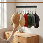 Hat Organizer Wooden Wall Mount 12 Stainless Steel Clips