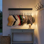 Hat Organizer Wooden Wall Mount 12 Stainless Steel Clips