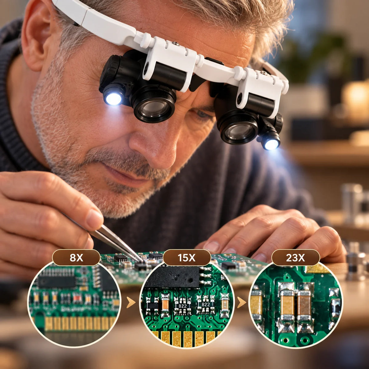 Head Magnifier Hands-Free 23x LED Light
