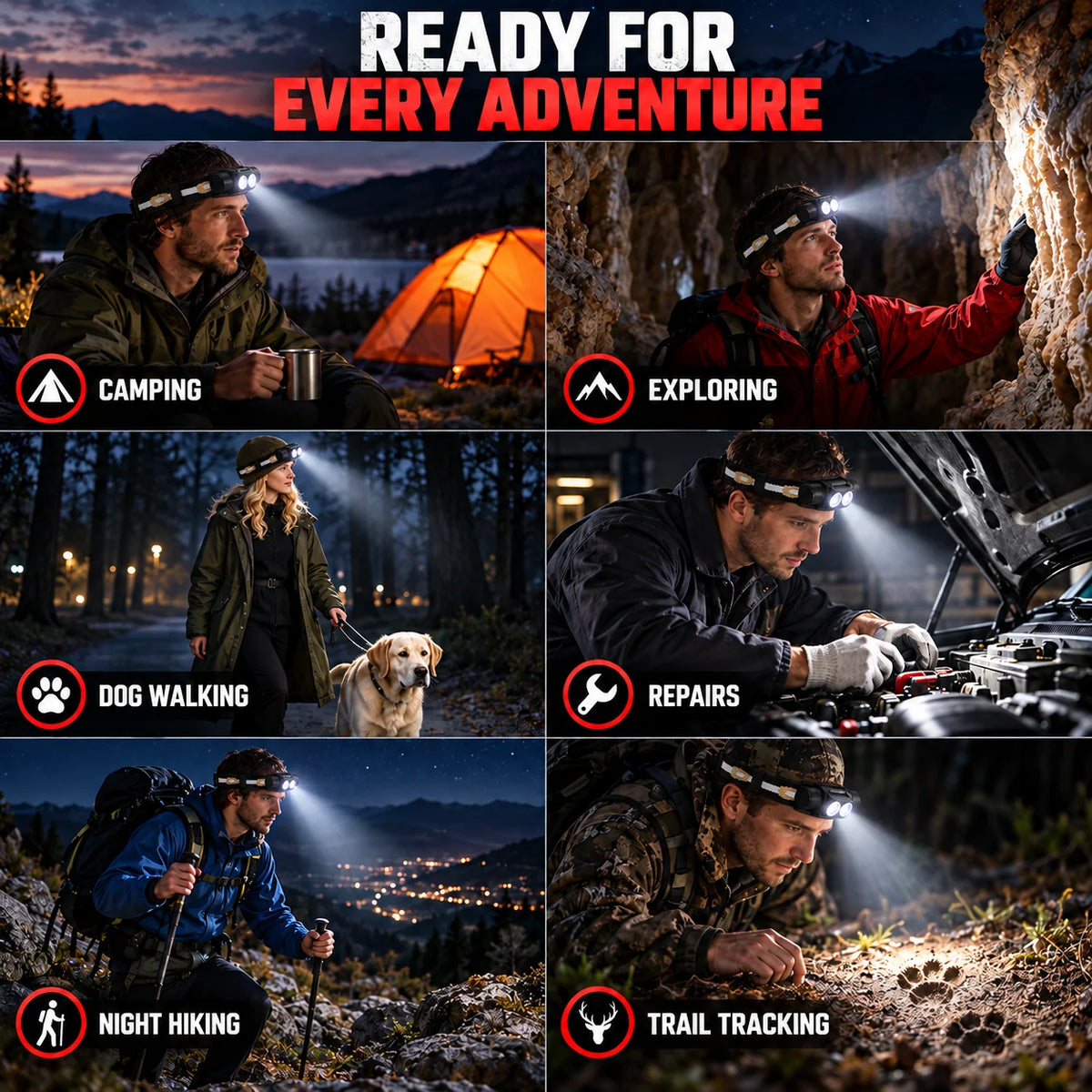 Headlamp 1000 Lumens Rechargeable Red Light